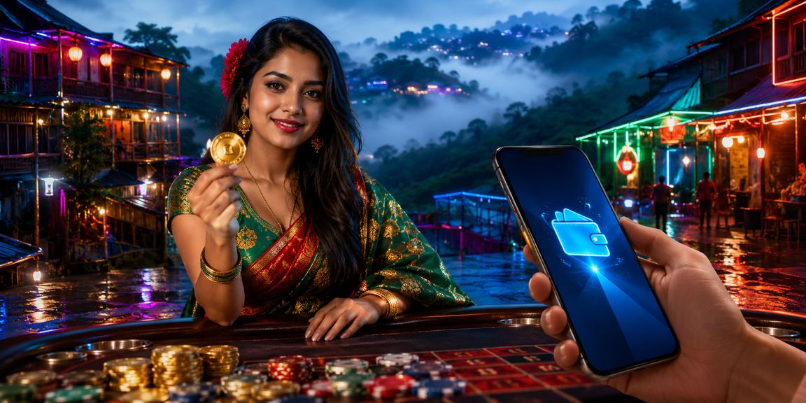 A user completing a deposit process under neon lights in Bandarban